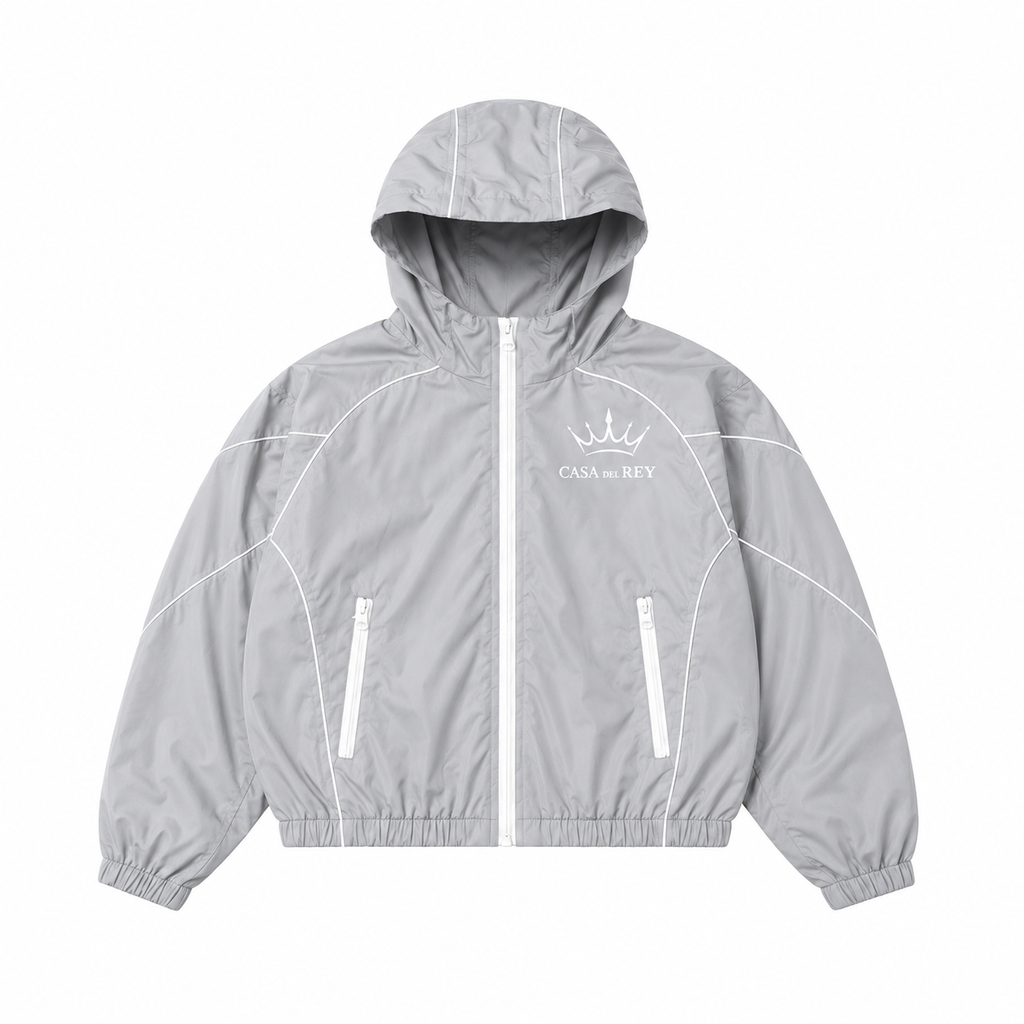 Ice grey hooded windbreaker jacket